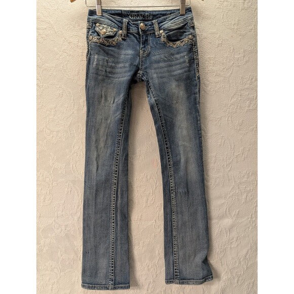 Grace in LA Western Bootcut Jeans Women 25 Embroidered Studded Cowgirl Denim - Picture 1 of 16